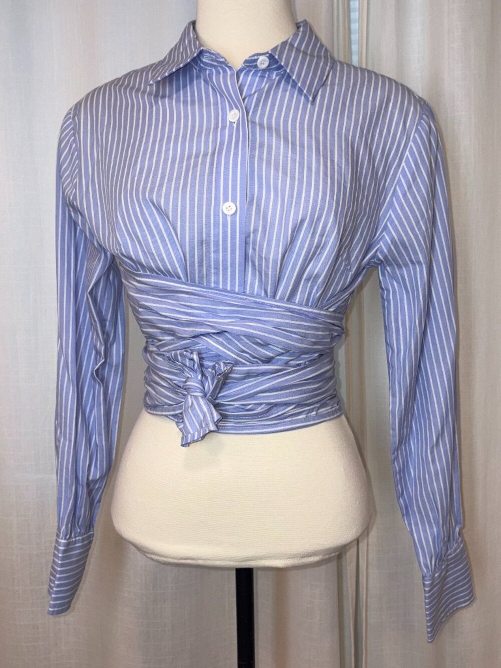 Pinstripe Collared Wrap Button Up